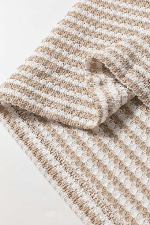 Relaxed Fit Waffle Knit Stripe Drop Shoulder Top