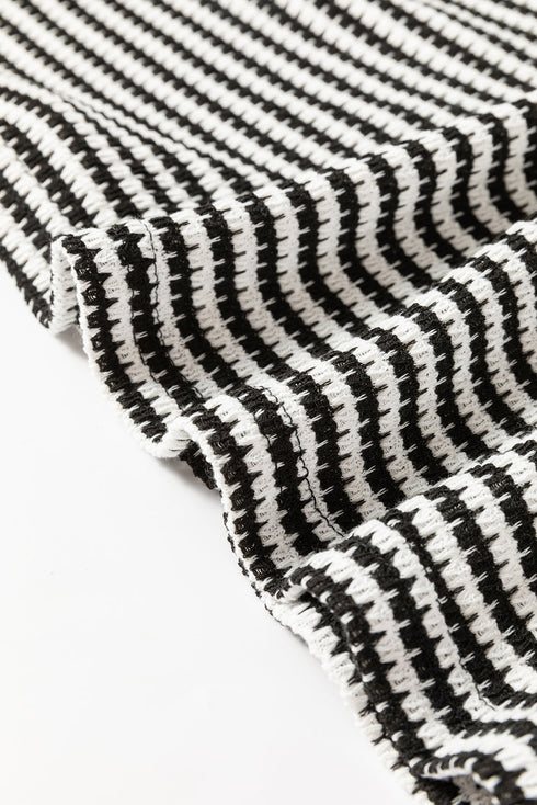 Relaxed Fit Waffle Knit Stripe Drop Shoulder Top