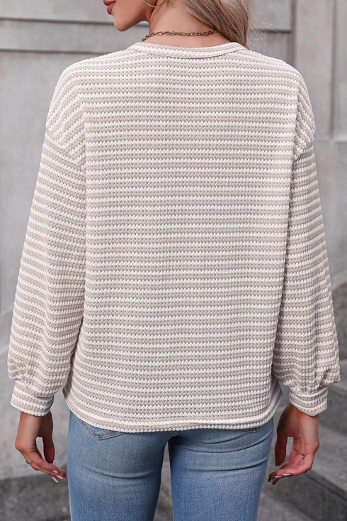 Relaxed Fit Waffle Knit Stripe Drop Shoulder Top