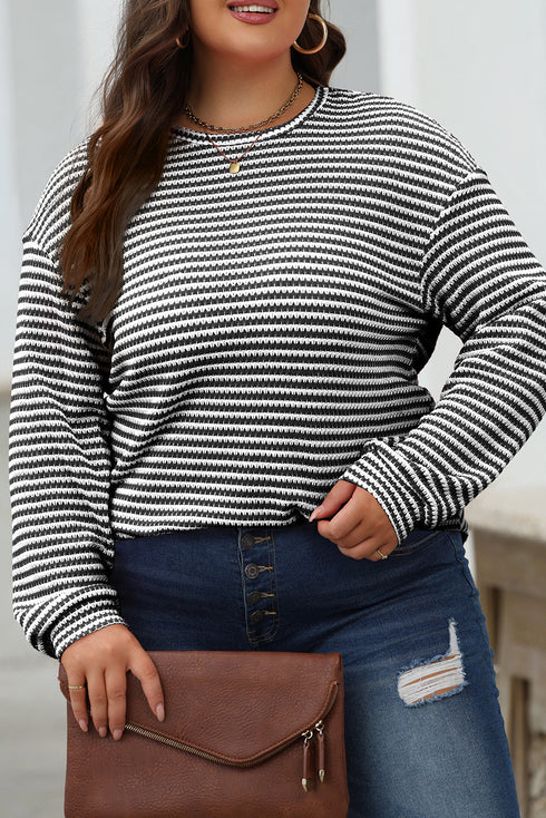 Relaxed Fit Waffle Knit Stripe Drop Shoulder Top