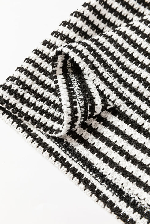 Relaxed Fit Waffle Knit Stripe Drop Shoulder Top