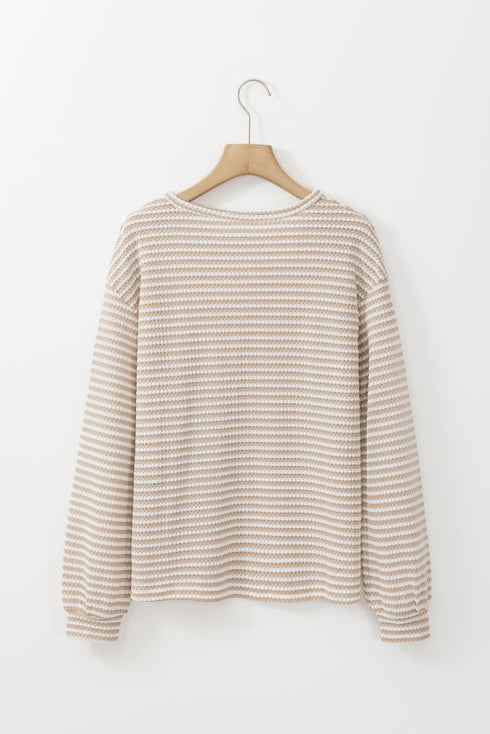 Relaxed Fit Waffle Knit Stripe Drop Shoulder Top