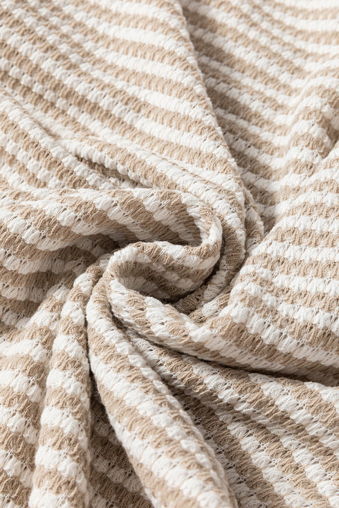 Relaxed Fit Waffle Knit Stripe Drop Shoulder Top