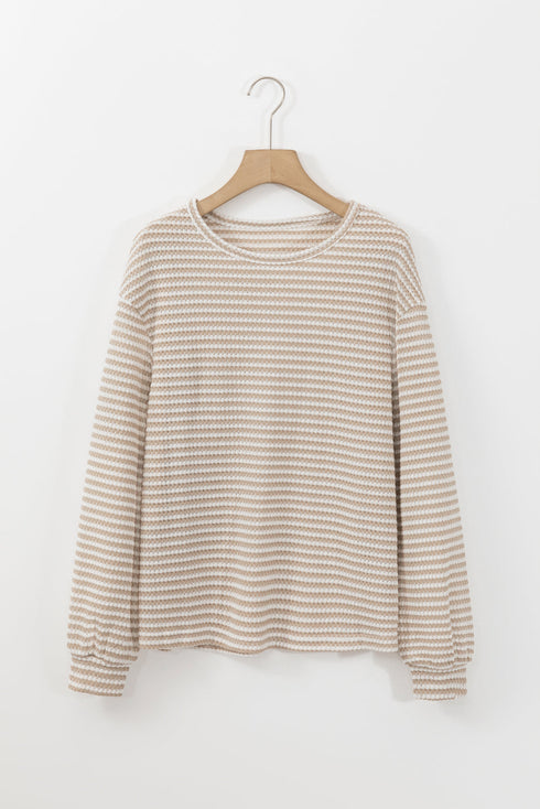 Relaxed Fit Waffle Knit Stripe Drop Shoulder Top
