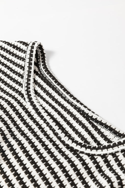 Relaxed Fit Waffle Knit Stripe Drop Shoulder Top