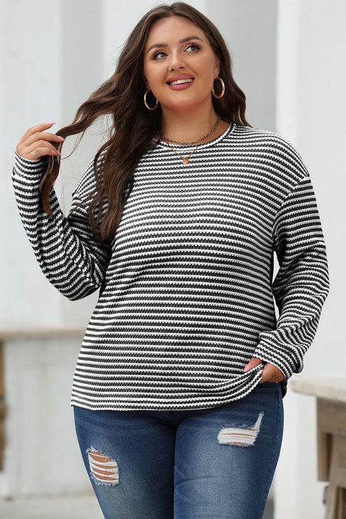 Relaxed Fit Waffle Knit Stripe Drop Shoulder Top