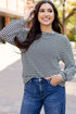 Relaxed Fit Waffle Knit Stripe Drop Shoulder Top