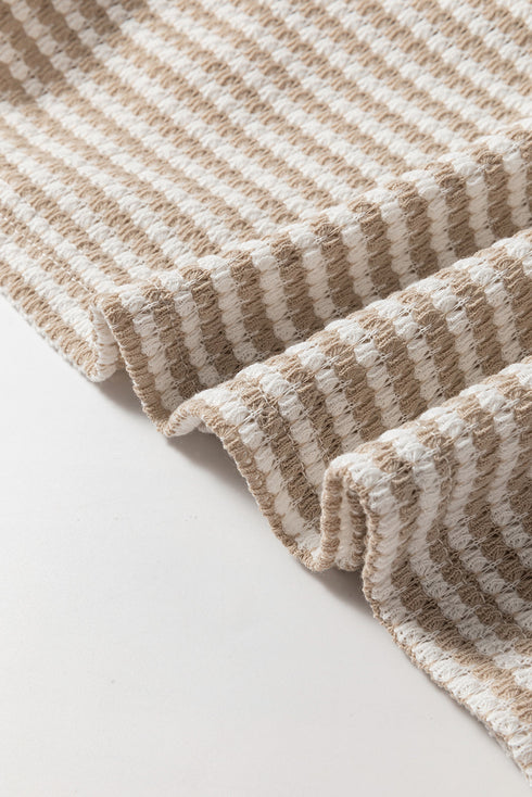 Relaxed Fit Waffle Knit Stripe Drop Shoulder Top