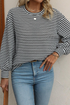 Relaxed Fit Waffle Knit Stripe Drop Shoulder Top
