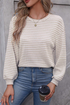 Relaxed Fit Waffle Knit Stripe Drop Shoulder Top