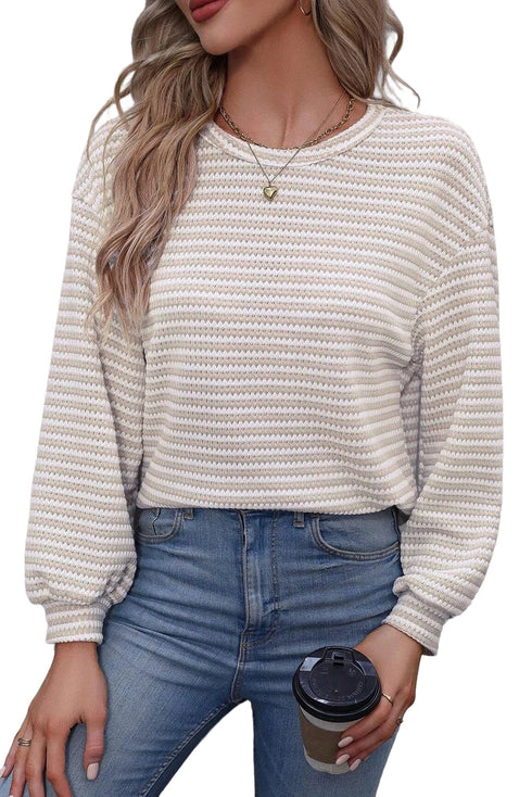 Relaxed Fit Waffle Knit Stripe Drop Shoulder Top