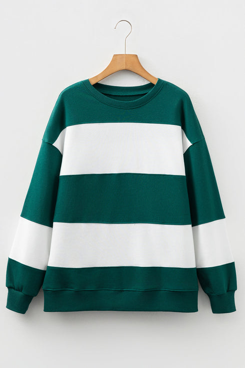 Relaxed Fit Wide Horizontal Stripe Crew Neck Pullover Sweatshirt