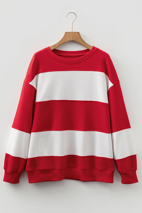 Relaxed Fit Wide Horizontal Stripe Crew Neck Pullover Sweatshirt