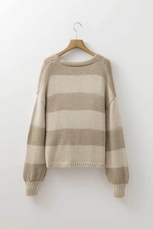 Relaxed Fit Wide Stripe Tie Front Knit Cardigan