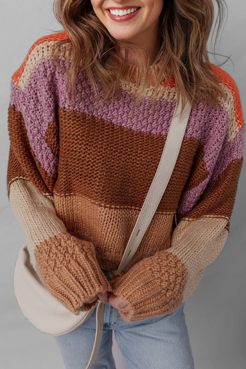 Relaxed Fit Wide Striped Chunky Knit Sweater