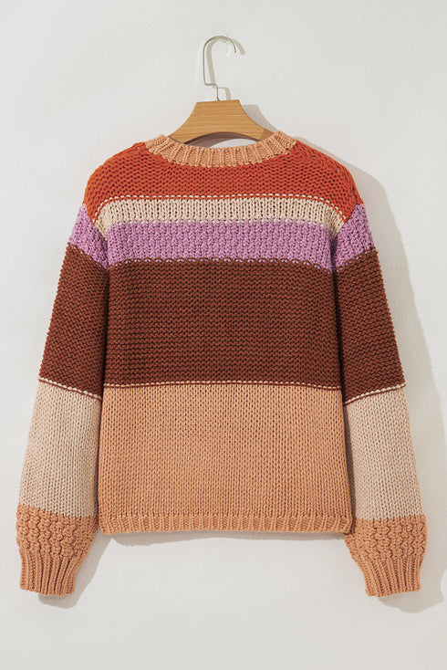 Relaxed Fit Wide Striped Chunky Knit Sweater