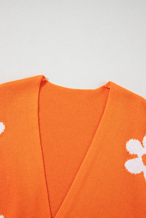 Relaxed Floral Pattern Open Front Knit Cardigan