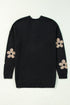 Relaxed Floral Pattern Open Front Knit Cardigan