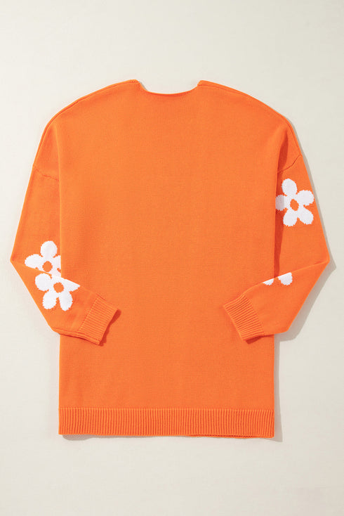 Relaxed Floral Pattern Open Front Knit Cardigan