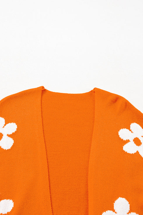 Relaxed Floral Pattern Open Front Knit Cardigan