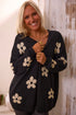 Relaxed Floral Pattern Open Front Knit Cardigan