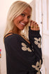Relaxed Floral Pattern Open Front Knit Cardigan