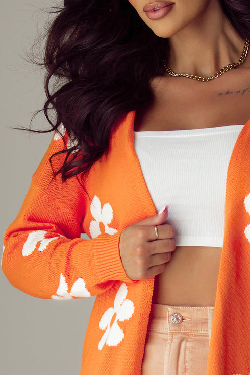 Relaxed Floral Pattern Open Front Knit Cardigan