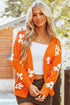 Relaxed Floral Pattern Open Front Knit Cardigan