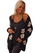 Relaxed Floral Pattern Open Front Knit Cardigan