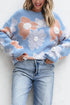 Relaxed Floral Pattern Pom Pom Pullover Sweater