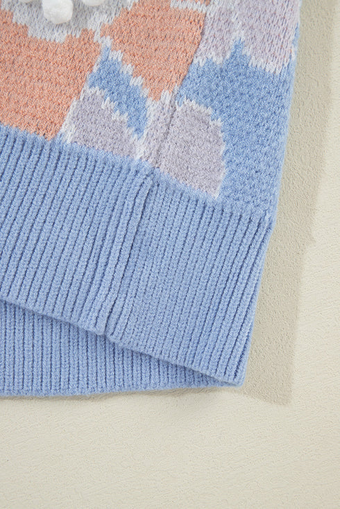 Relaxed Floral Pattern Pom Pom Pullover Sweater