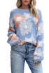 Relaxed Floral Pattern Pom Pom Pullover Sweater