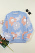 Relaxed Floral Pattern Pom Pom Pullover Sweater