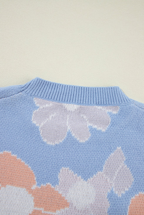 Relaxed Floral Pattern Pom Pom Pullover Sweater