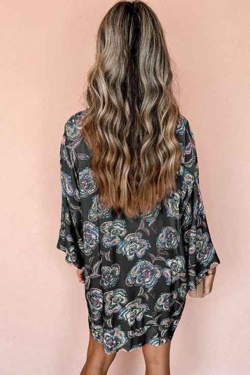 Relaxed Floral Print Button Down Shirt Dress