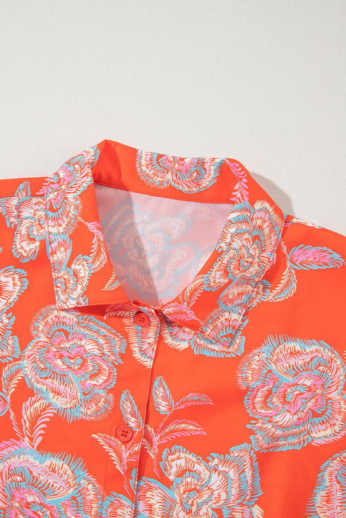 Relaxed Floral Print Button Down Shirt Dress