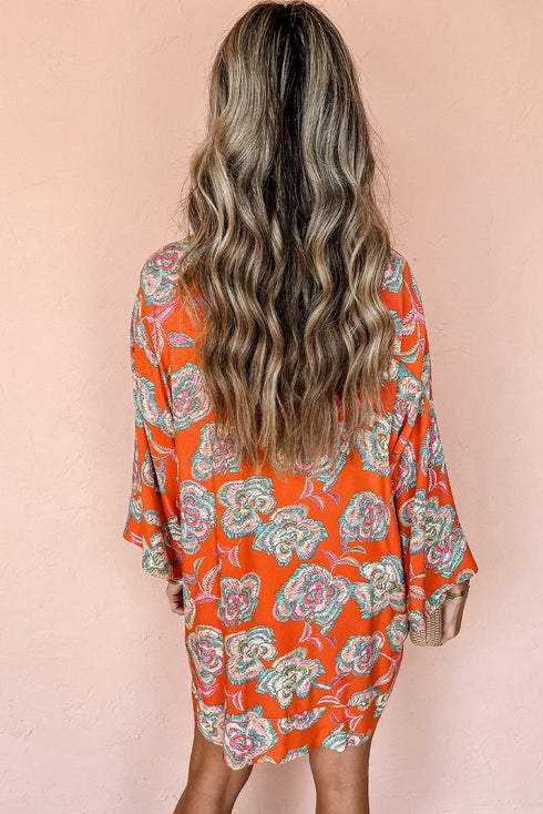 Relaxed Floral Print Button Down Shirt Dress