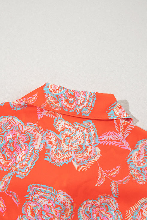 Relaxed Floral Print Button Down Shirt Dress