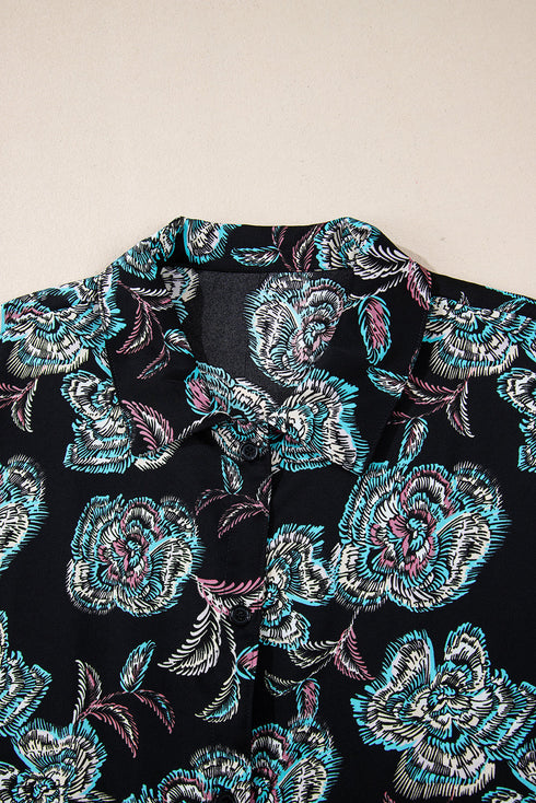 Relaxed Floral Print Button Down Shirt Dress