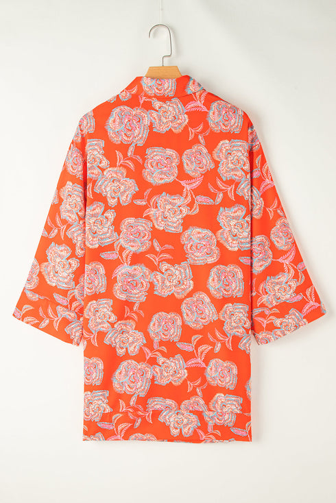 Relaxed Floral Print Button Down Shirt Dress