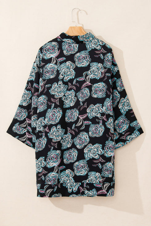 Relaxed Floral Print Button Down Shirt Dress