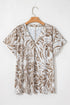 Relaxed Floral Print Short Sleeve V Neck Blouse