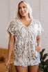 Relaxed Floral Print Short Sleeve V Neck Blouse