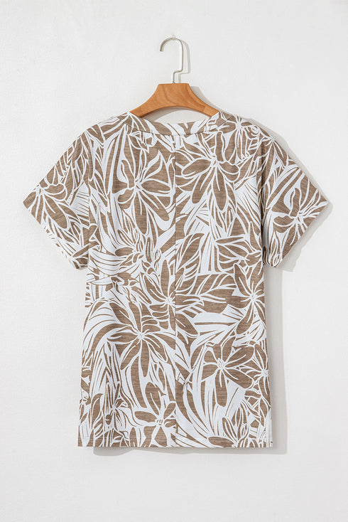 Relaxed Floral Print Short Sleeve V Neck Blouse