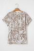 Relaxed Floral Print Short Sleeve V Neck Blouse
