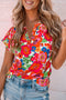 Relaxed Floral Print Split Neck Short Sleeve Top