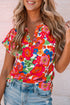 Relaxed Floral Print Split Neck Short Sleeve Top