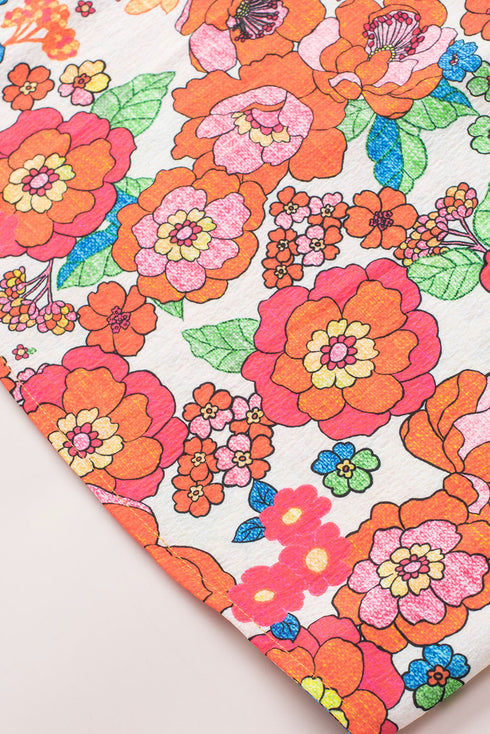 Relaxed Floral Print Split Neck Short Sleeve Top