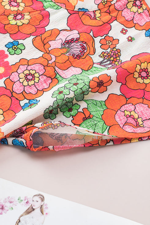 Relaxed Floral Print Split Neck Short Sleeve Top