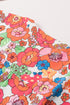 Relaxed Floral Print Split Neck Short Sleeve Top